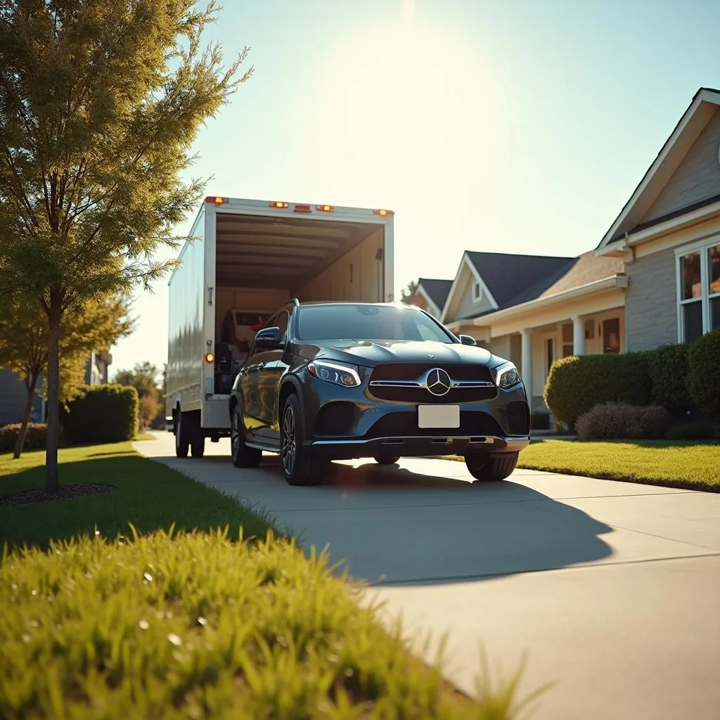 Door-to-door delivery for auto transport in Lancaster, TX on a residential street.