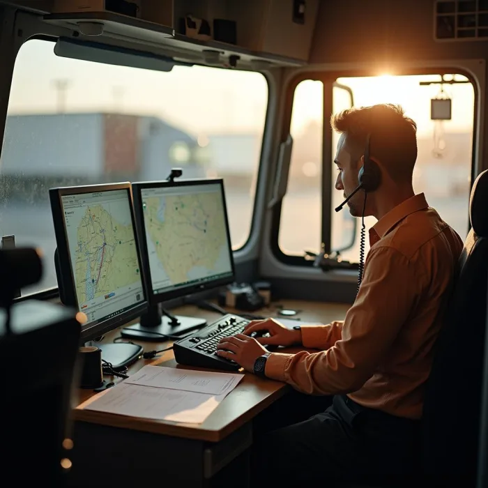 Dispatcher coordinating transport logistics in Lancaster, TX.